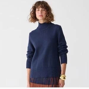 J. CREW Cotton Turtleneck Sweater Navy Blue Classic Cozy Knit size Large